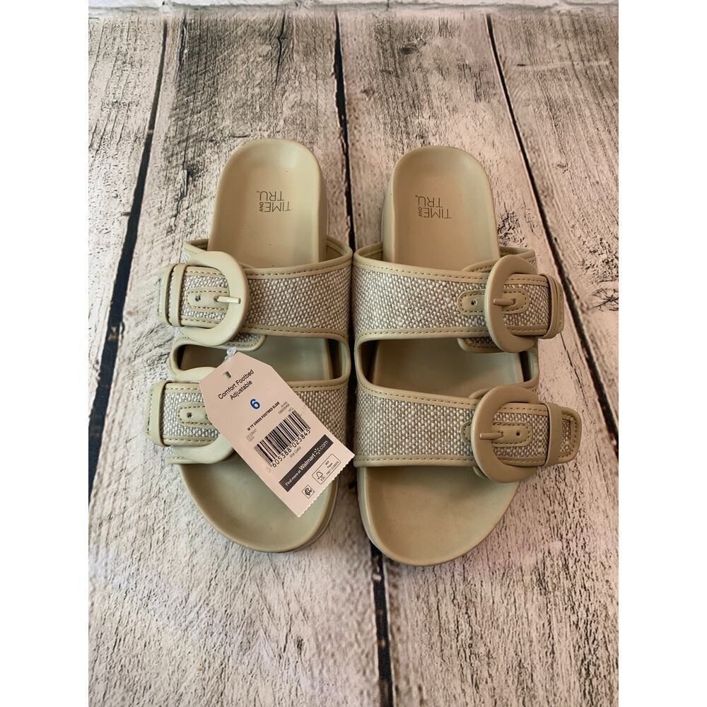 TIME AND TRU Women's Dress Comfort Footbed Adjustable Slide Sandals / Size: 6 - Picture 2 of 9